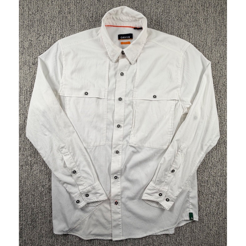 Orvis Fishing Shirt Mens Medium White Active Fit Long Sleeve Button Up 303301